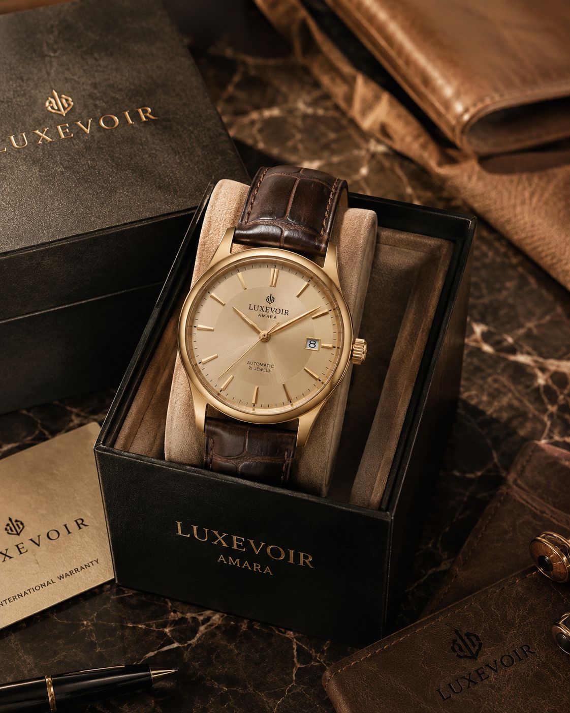 LUXEVOIR AMARA — Leather Classic Watch