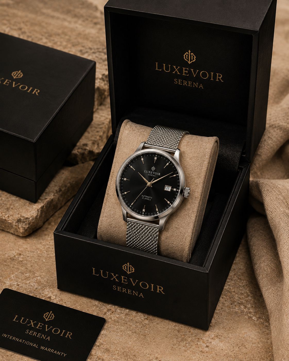 LUXEVOIR SERENA — Silver Mesh Watch